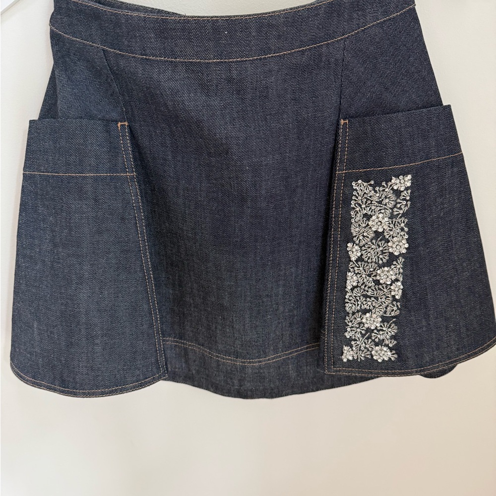 Christian Dior Denim Skirt with Embellished Floral Embroidery